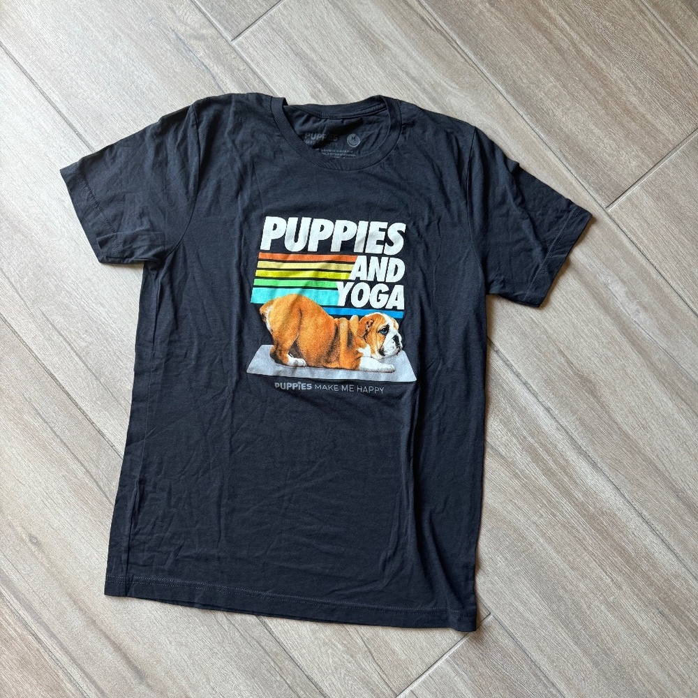 "Puppies & Yoga" Tee - Puppies Make Me Happy Brand (Women's M)